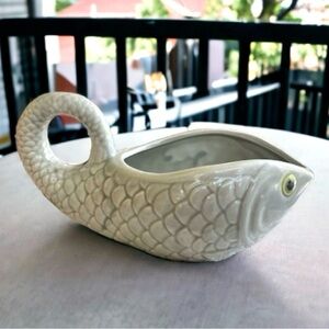 Vintage Enesco Japan Ceramic Fish Sauce Bowl | Mid-Century Koi Pitcher Style